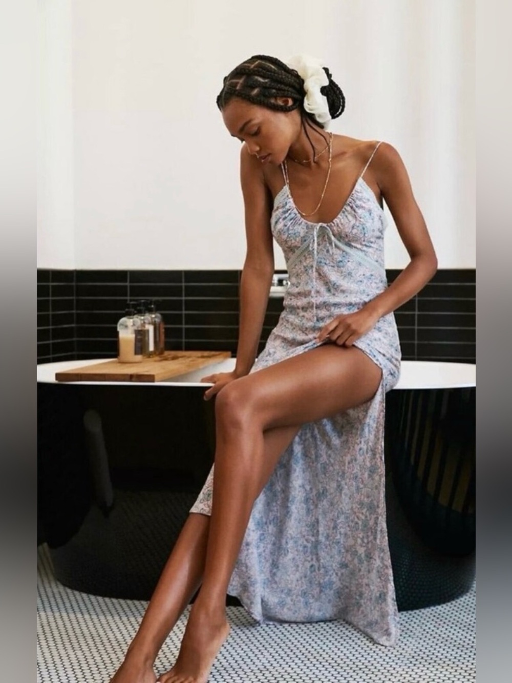 Floral Lace-Trim Pink Maxi Dress